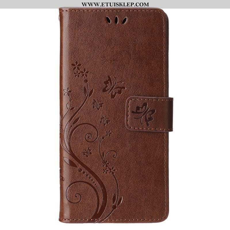 Etui Folio do iPhone 15 Kwiaty Ze Smyczą